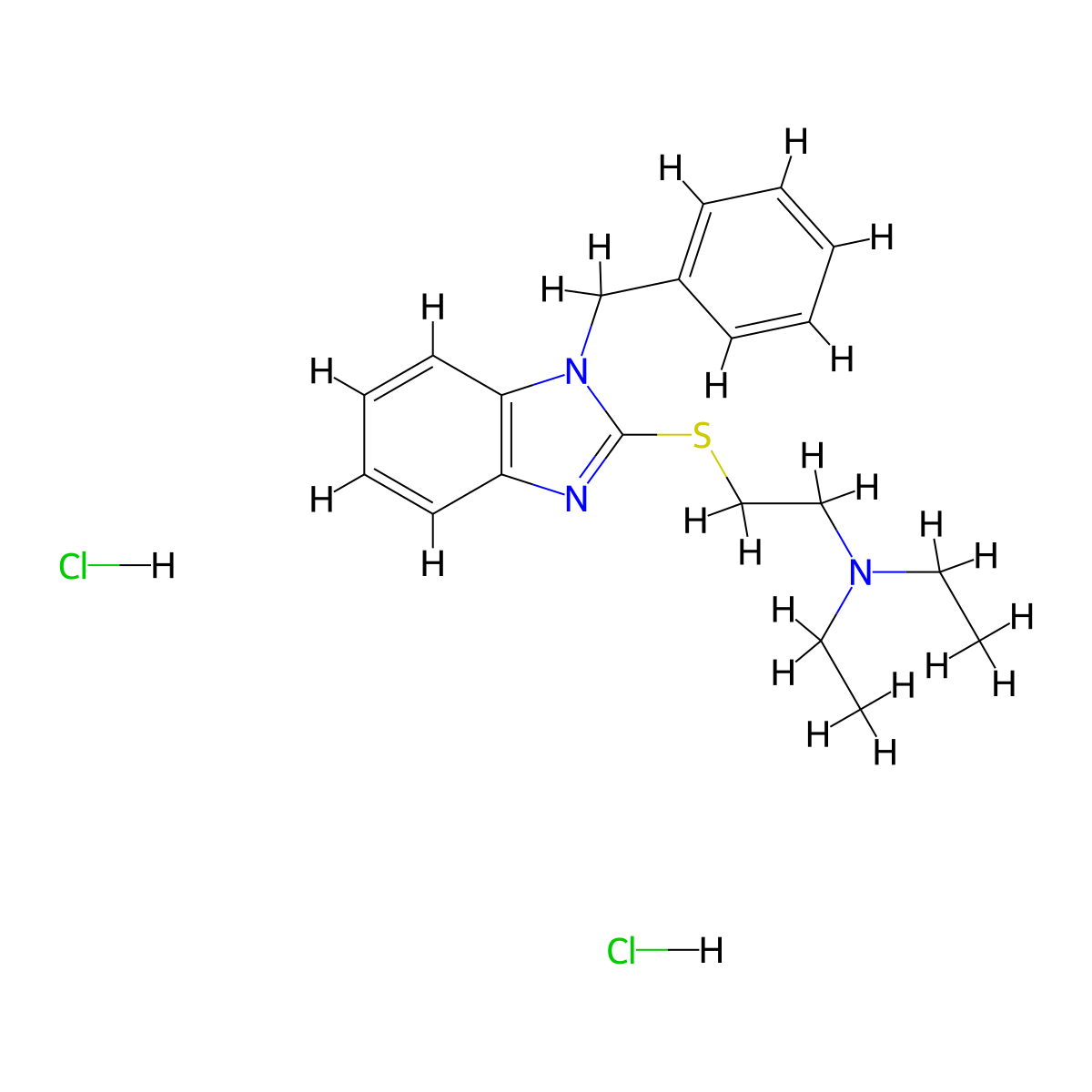 2-(1-Benzylbenzimidazol-2-yl)sulfanyl-N,N-diethylethanamine;dihydrochloride molecular structure, CAS 5685-01-8