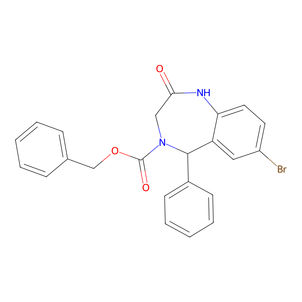 benzyl 7-bromo-2-oxo-5-phenyl-3,5-dihydro-1H-1,4-benzodiazepine-4-carboxylate molecular structure, CAS 5685-27-8