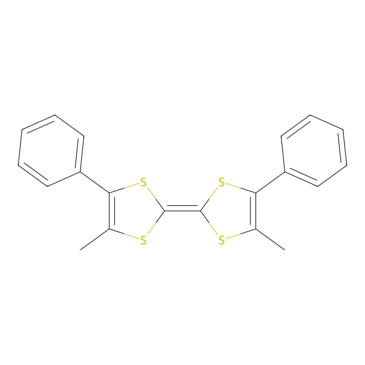 4-Methyl-2-(4-methyl-5-phenyl-1,3-dithiol-2-ylidene)-5-phenyl-1,3-dithiole molecular structure, CAS 56851-13-9