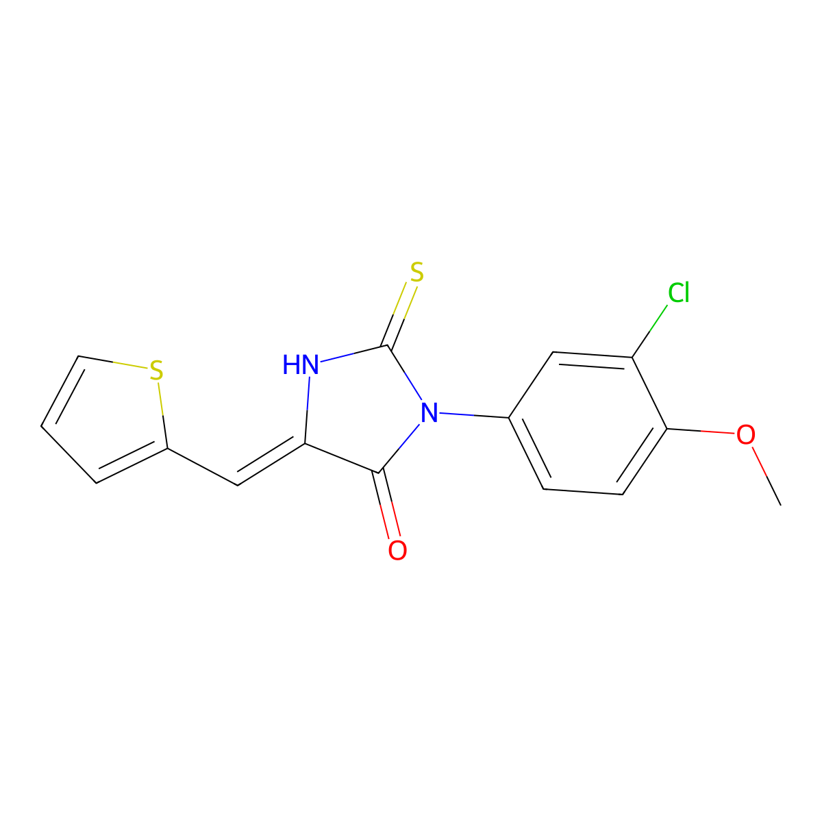 3-(3-Chloro-4-methoxyphenyl)-2-sulfanylidene-5-(thiophen-2-ylmethylidene)imidazolidin-4-one molecular structure, CAS 568543-66-8