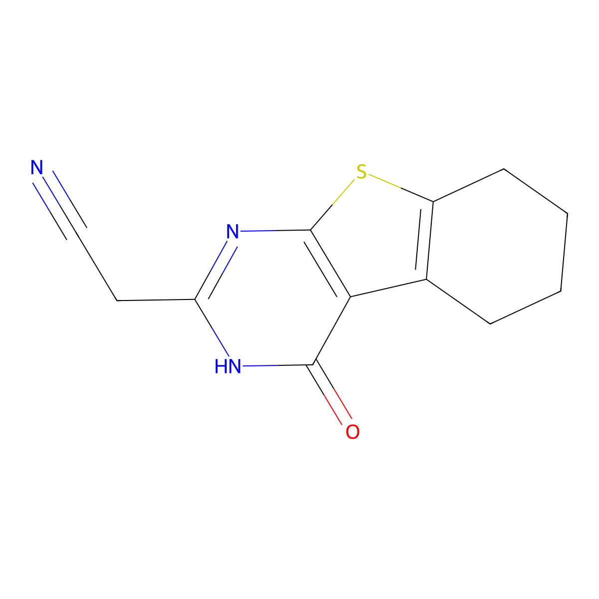 2-(3-Oxo-8-thia-4,6-diazatricyclo(7.4.0.0,2,7)trideca-1(9),2(7),5-trien-5-yl)acetonitrile molecular structure, CAS 568543-67-9