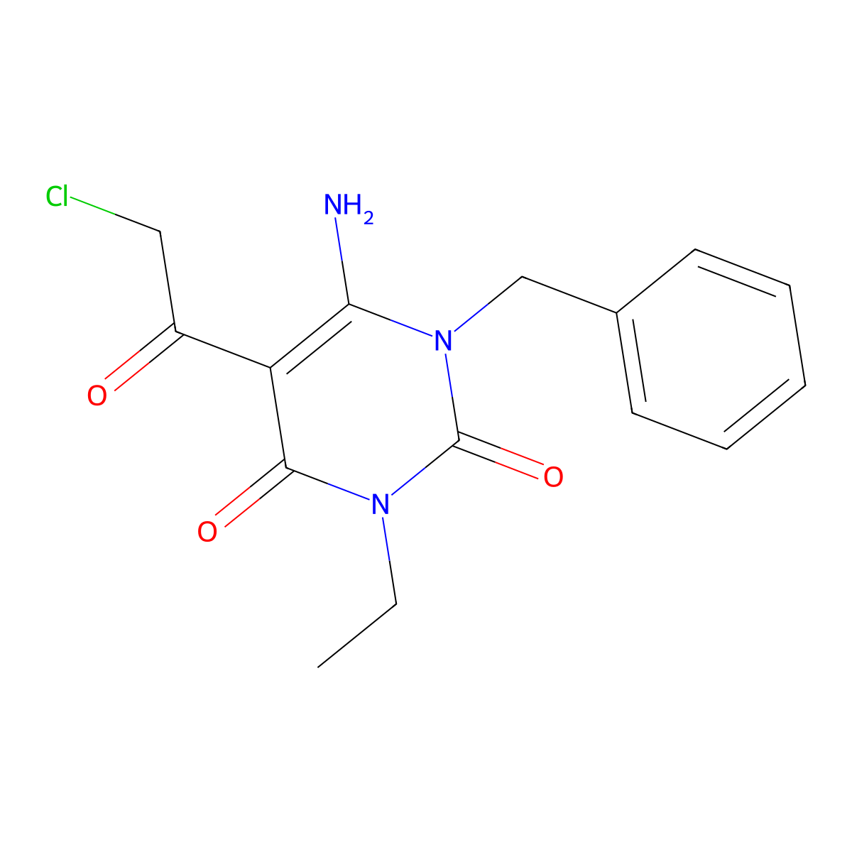 6-Amino-1-benzyl-5-(2-chloroacetyl)-3-ethyl-1,2,3,4-tetrahydropyrimidine-2,4-dione molecular structure, CAS 568543-68-0