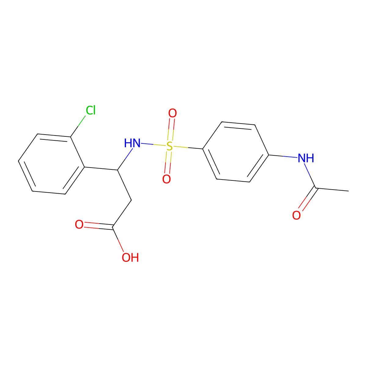 3-(2-Chlorophenyl)-3-(4-acetamidobenzenesulfonamido)propanoic acid molecular structure, CAS 568543-80-6