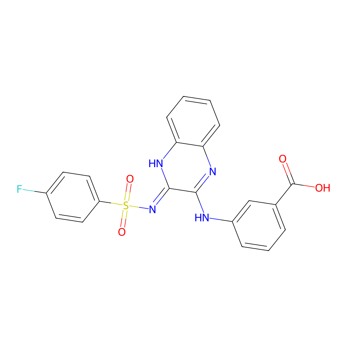 3-[[3-[(4-fluorophenyl)sulfonylamino]quinoxalin-2-yl]amino]benzoic Acid molecular structure, CAS 568543-85-1