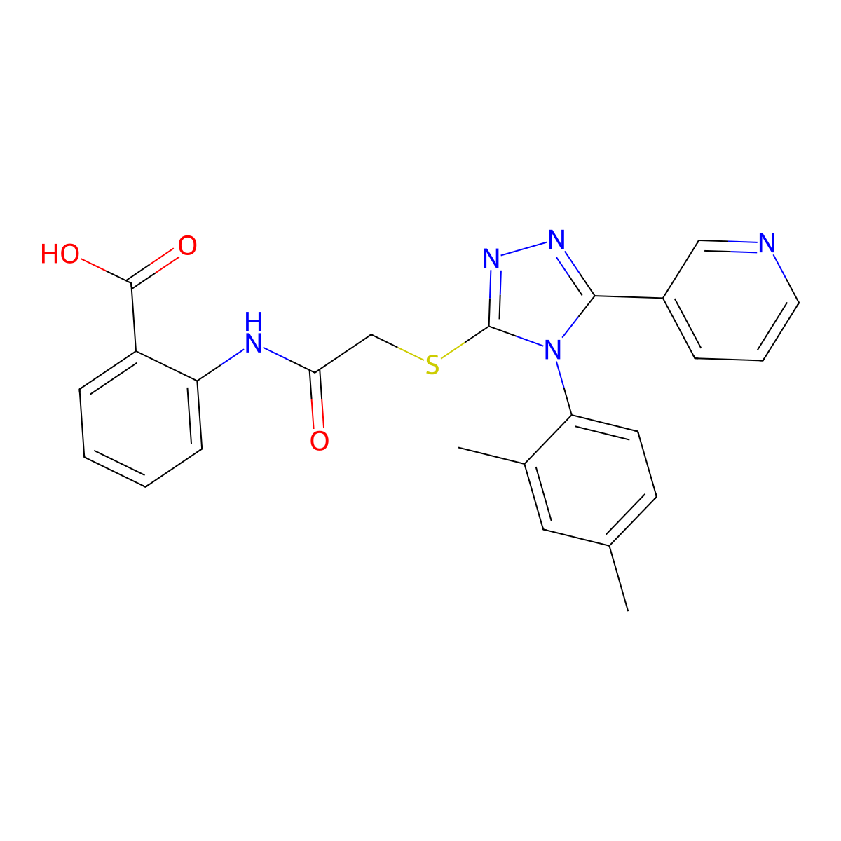 2-(2-{[4-(2,4-dimethylphenyl)-5-(pyridin-3-yl)-4H-1,2,4-triazol-3-yl]sulfanyl}acetamido)benzoic acid molecular structure, CAS 568543-91-9