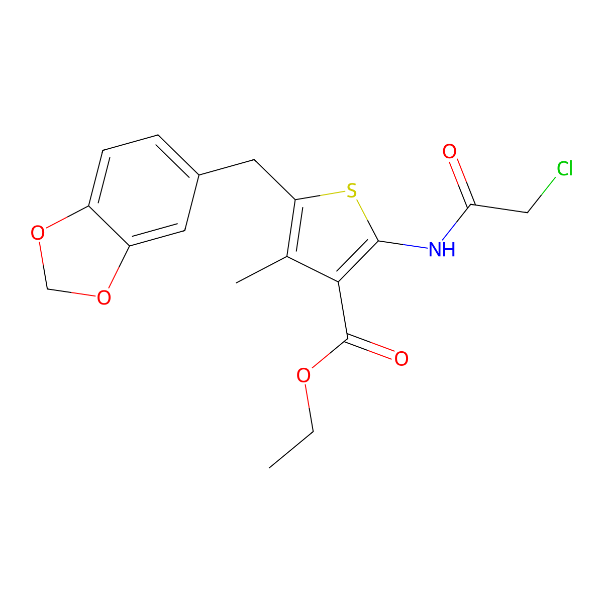 Ethyl 5-(1,3-benzodioxol-5-ylmethyl)-2-[(2-chloroacetyl)amino]-4-methylthiophene-3-carboxylate molecular structure, CAS 568543-97-5