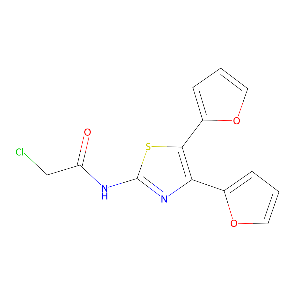 N-[bis(furan-2-yl)-1,3-thiazol-2-yl]-2-chloroacetamide molecular structure, CAS 568543-98-6