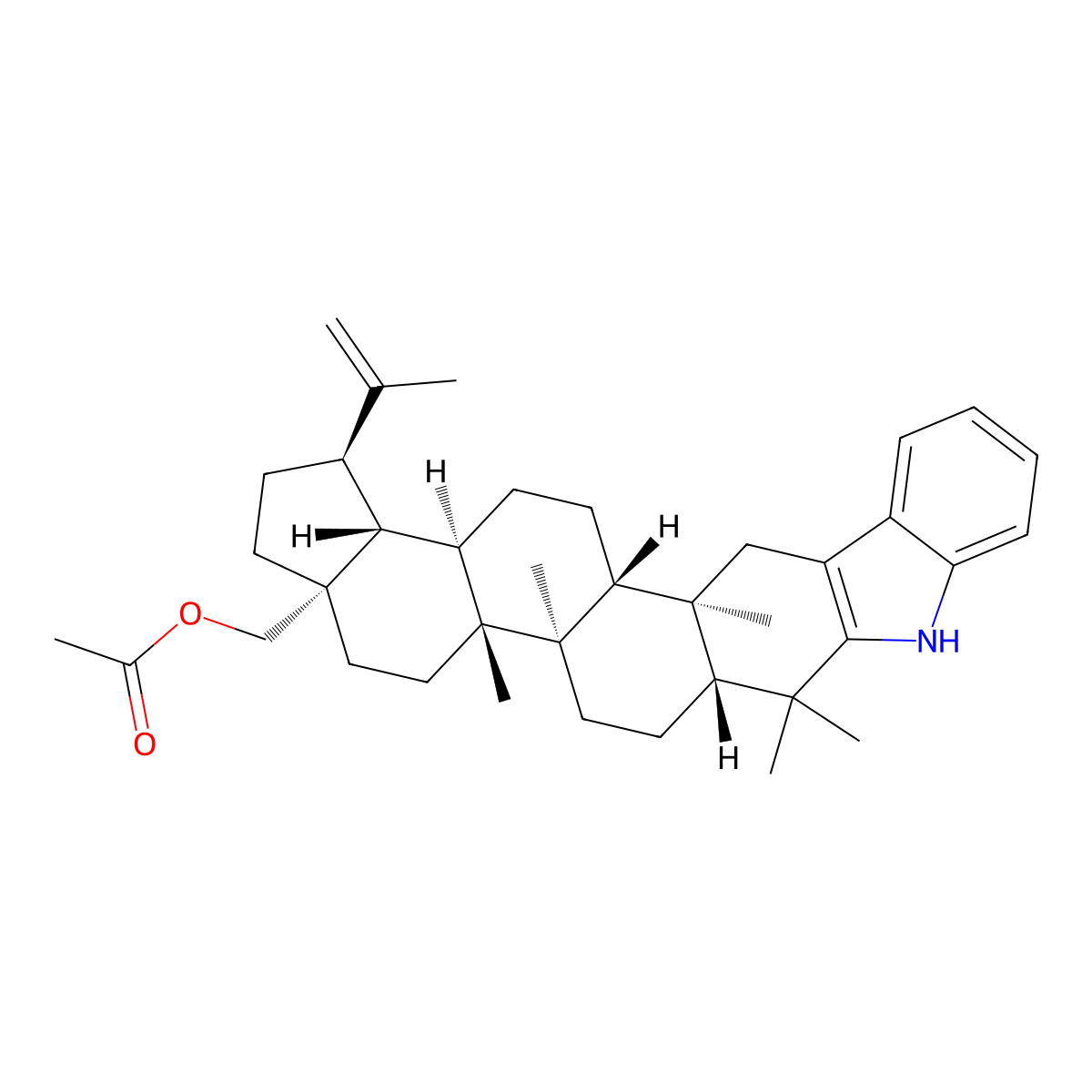 1'H-lupa-2,20(29)-dieno[3,2-b]indol-28-ol, acetate ester molecular structure, CAS 56855-69-7