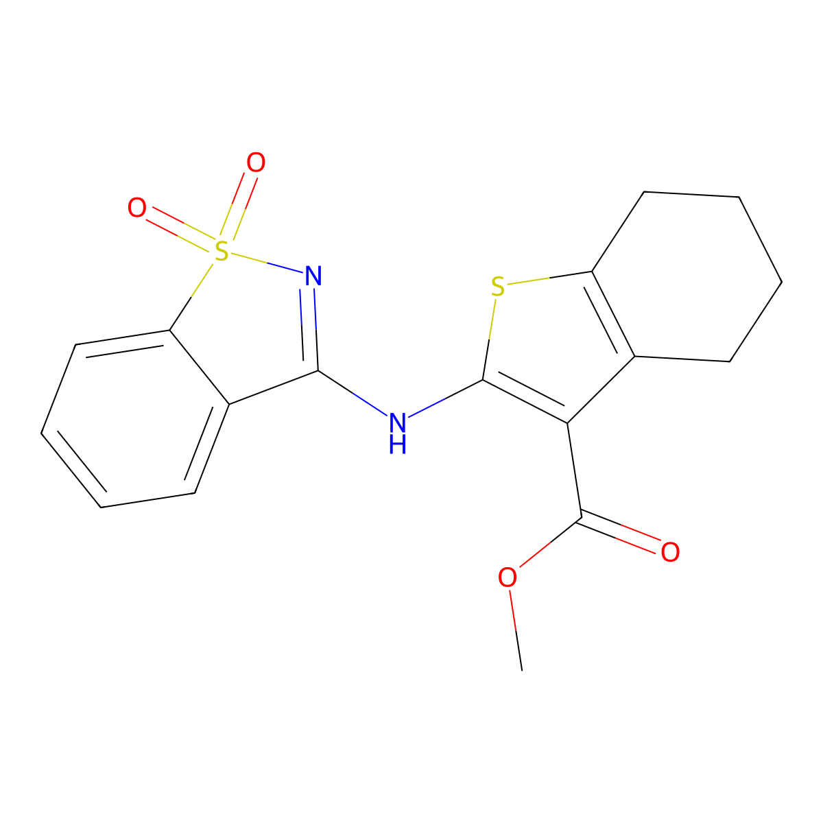 Methyl 2-[(1,1-dioxido-1,2-benzothiazol-3-yl)amino]-4,5,6,7-tetrahydro-1-benzothiophene-3-carboxylate molecular structure, CAS 568550-83-4