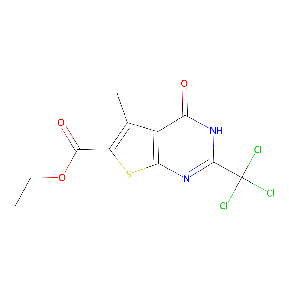 ethyl 5-methyl-4-oxo-2-(trichloromethyl)-3H,4H-thieno[2,3-d]pyrimidine-6-carboxylate molecular structure, CAS 568550-85-6