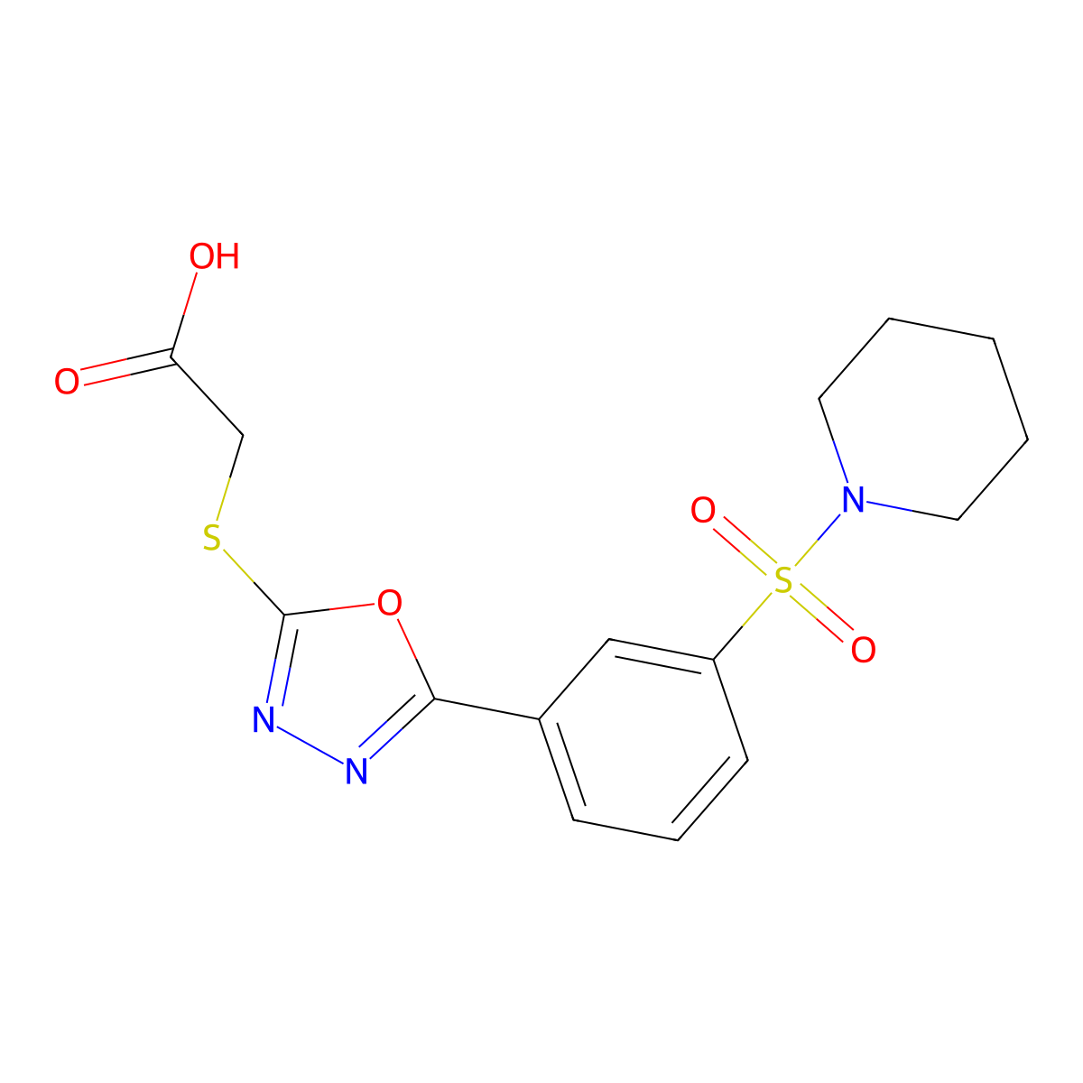({5-[3-(Piperidin-1-ylsulfonyl)phenyl]-1,3,4-oxadiazol-2-yl}sulfanyl)acetic acid molecular structure, CAS 568551-40-6