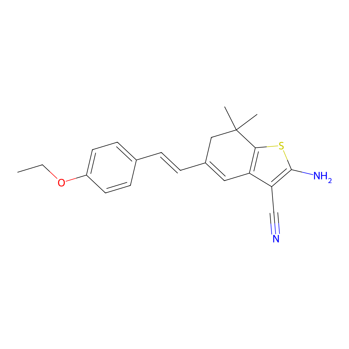 2-Amino-5-(2-(4-ethoxyphenyl)ethenyl)-7,7-dimethyl-6,7-dihydro-1-benzothiophene-3-carbonitrile molecular structure, CAS 568555-60-2