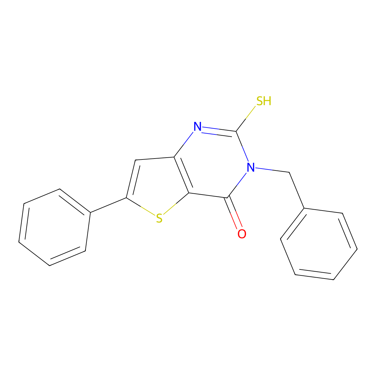 3-benzyl-6-phenyl-2-sulfanyl-3H,4H-thieno[3,2-d]pyrimidin-4-one molecular structure, CAS 568555-80-6
