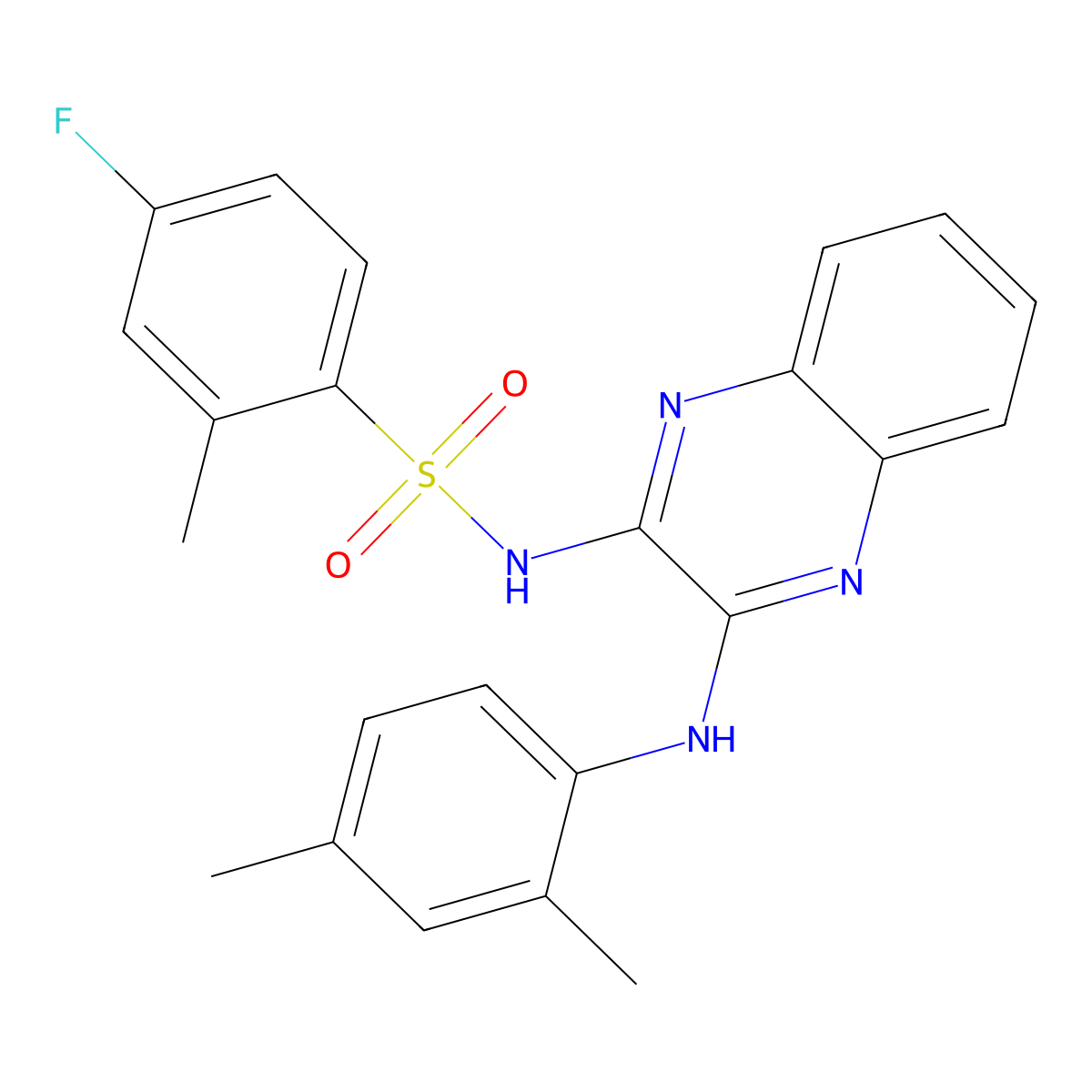 N-{3-[(2,4-dimethylphenyl)amino]quinoxalin-2-yl}-4-fluoro-2-methylbenzene-1-sulfonamide molecular structure, CAS 568557-05-1