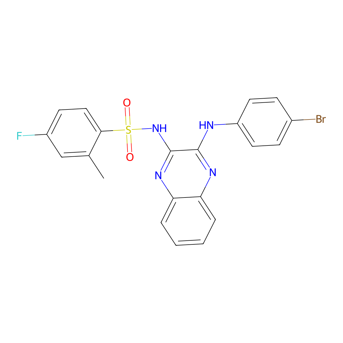 N-{3-[(4-bromophenyl)amino]quinoxalin-2-yl}-4-fluoro-2-methylbenzene-1-sulfonamide molecular structure, CAS 568557-07-3