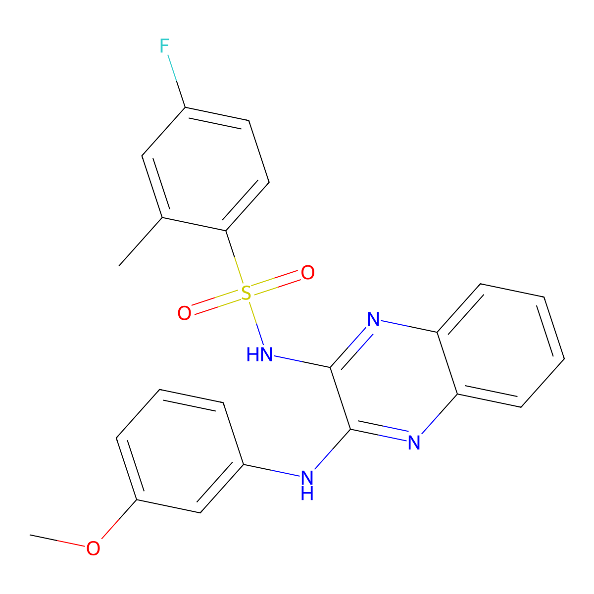 4-fluoro-N-{3-[(3-methoxyphenyl)amino]quinoxalin-2-yl}-2-methylbenzene-1-sulfonamide molecular structure, CAS 568557-24-4