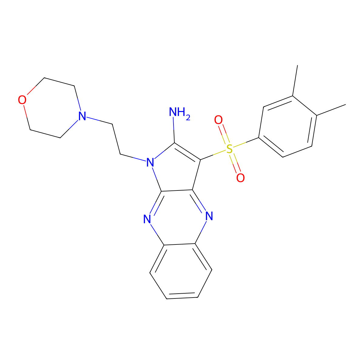 3-(3,4-dimethylbenzenesulfonyl)-1-[2-(morpholin-4-yl)ethyl]-1H-pyrrolo[2,3-b]quinoxalin-2-amine molecular structure, CAS 568557-28-8