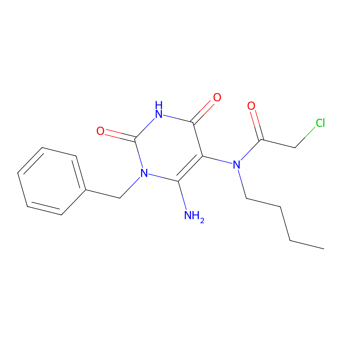 N-(6-amino-1-benzyl-2,4-dioxo-1,2,3,4-tetrahydropyrimidin-5-yl)-N-butyl-2-chloroacetamide molecular structure, CAS 568557-43-7
