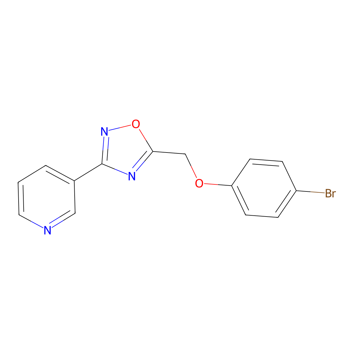 3-{5-[(4-Bromophenoxy)methyl]-1,2,4-oxadiazol-3-yl}pyridine molecular structure, CAS 568559-13-7