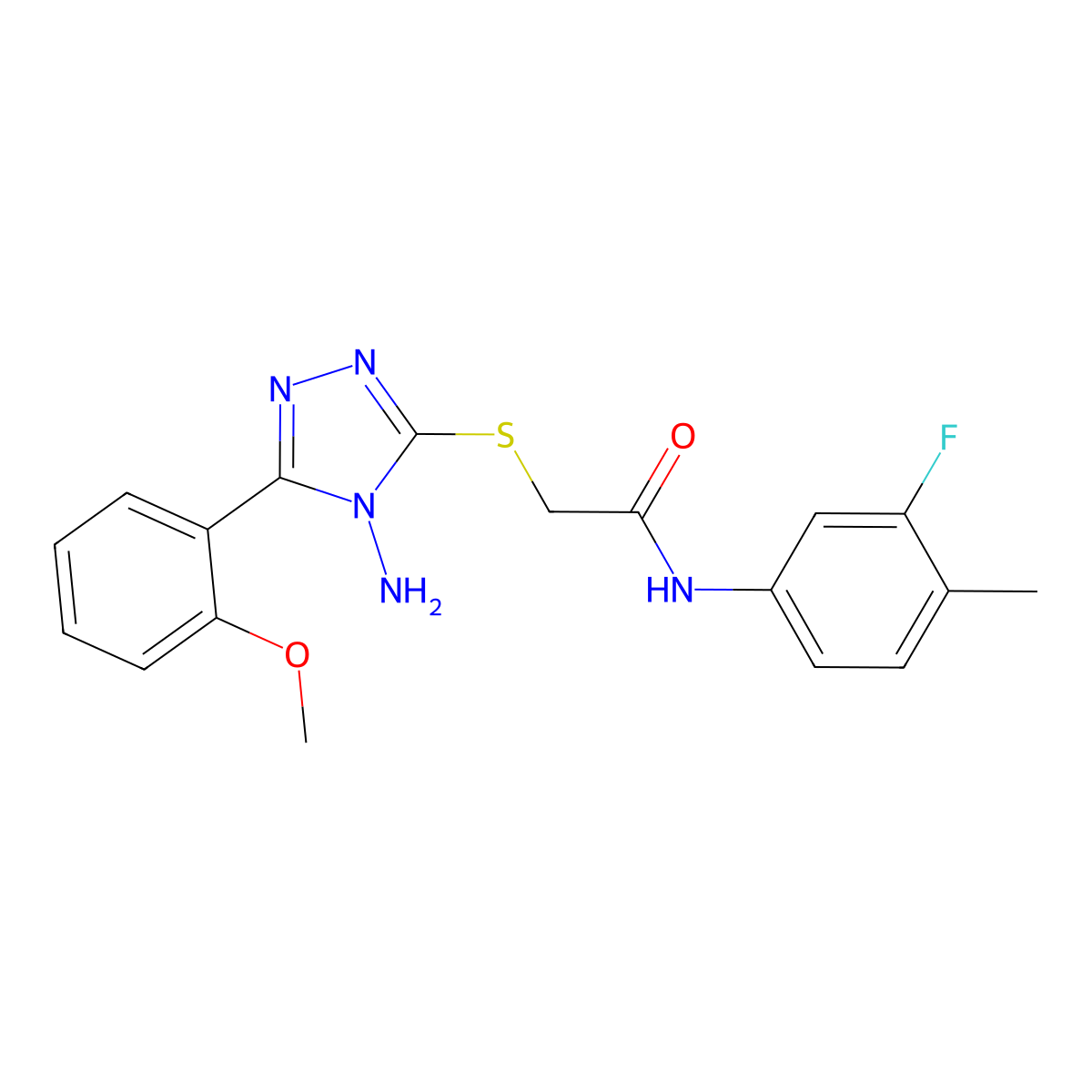 2-{[4-amino-5-(2-methoxyphenyl)-4H-1,2,4-triazol-3-yl]sulfanyl}-N-(3-fluoro-4-methylphenyl)acetamide molecular structure, CAS 568560-42-9