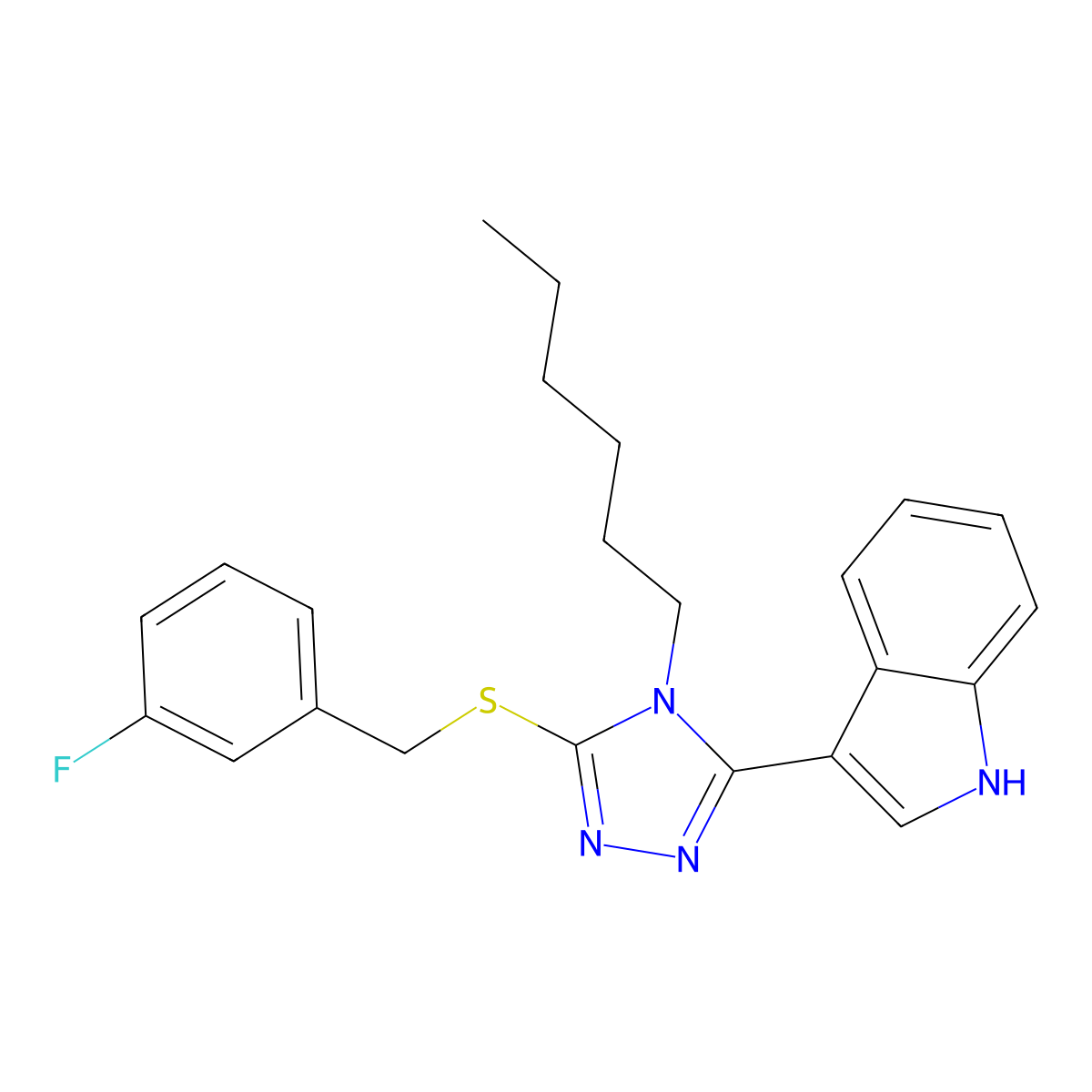 3-(5-{[(3-fluorophenyl)methyl]sulfanyl}-4-hexyl-4H-1,2,4-triazol-3-yl)-1H-indole molecular structure, CAS 568560-96-3