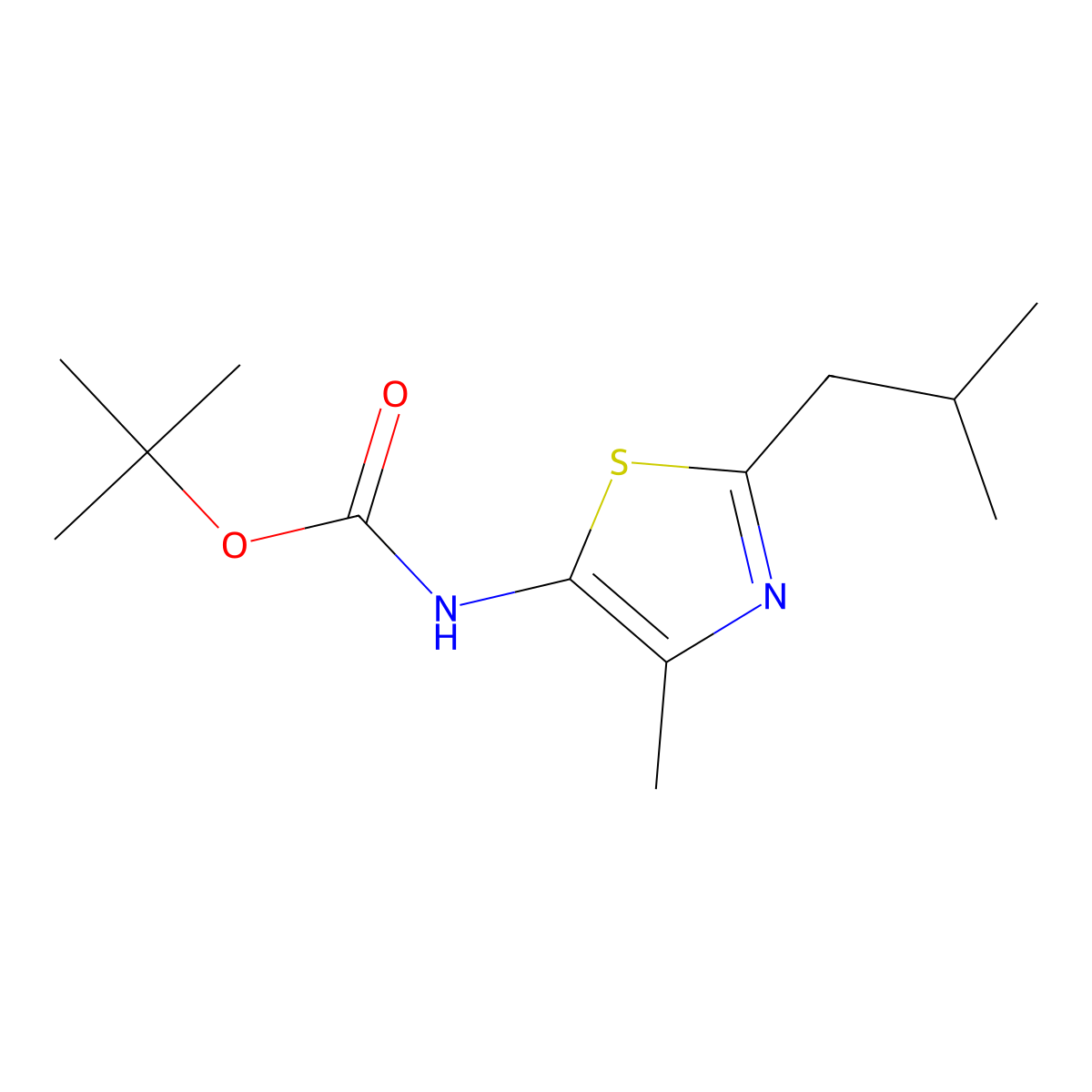 tert-butyl N-[4-methyl-2-(2-methylpropyl)-1,3-thiazol-5-yl]carbamate molecular structure, CAS 568564-29-4