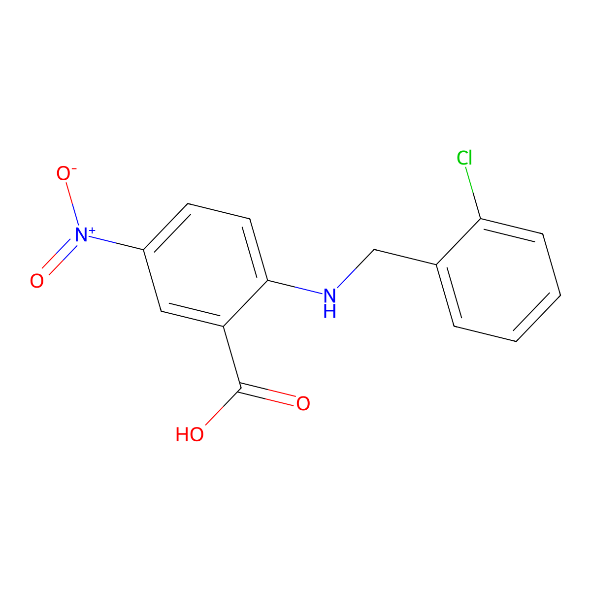 2-{[(2-Chlorophenyl)methyl]amino}-5-nitrobenzoic acid molecular structure, CAS 568566-63-2