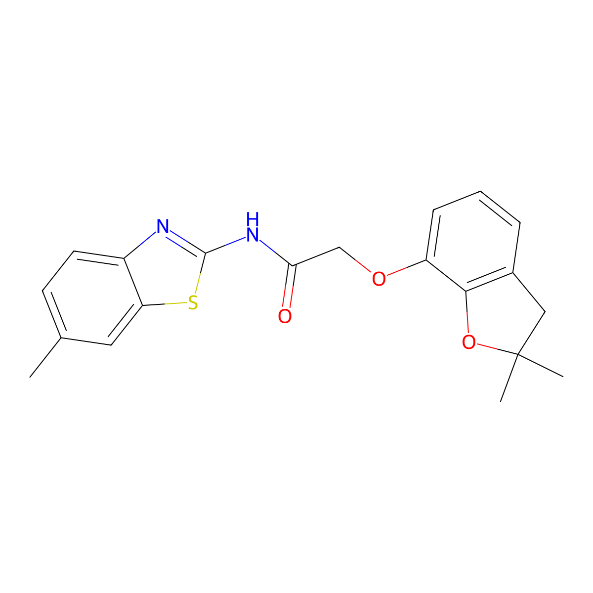 2-((2,2-dimethyl-2,3-dihydrobenzofuran-7-yl)oxy)-N-(6-methylbenzo[d]thiazol-2-yl)acetamide molecular structure, CAS 568575-07-5