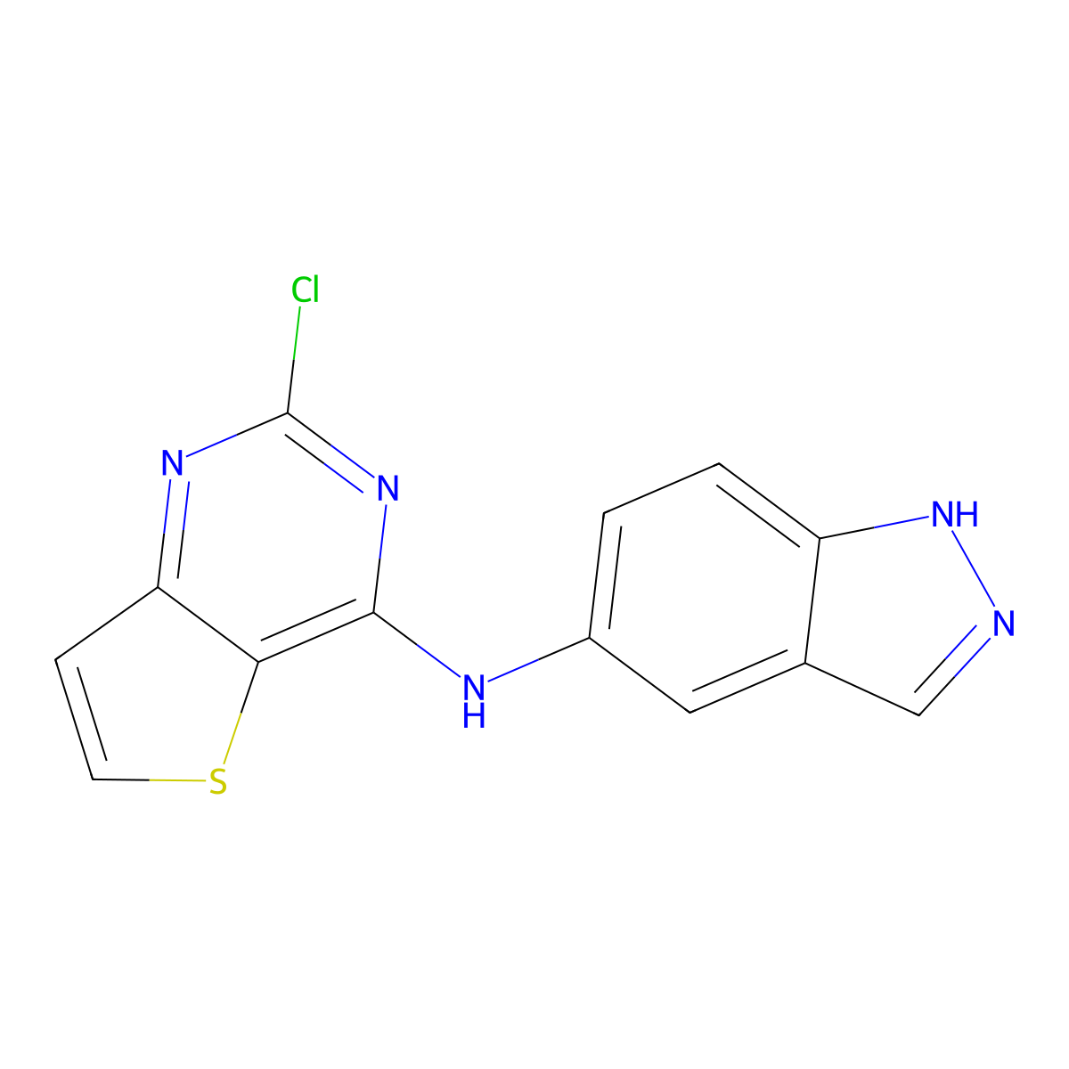 2-Chloro-N-(1H-indazol-5-yl)thieno[3,2-d]pyrimidin-4-amine molecular structure, CAS 568580-48-3