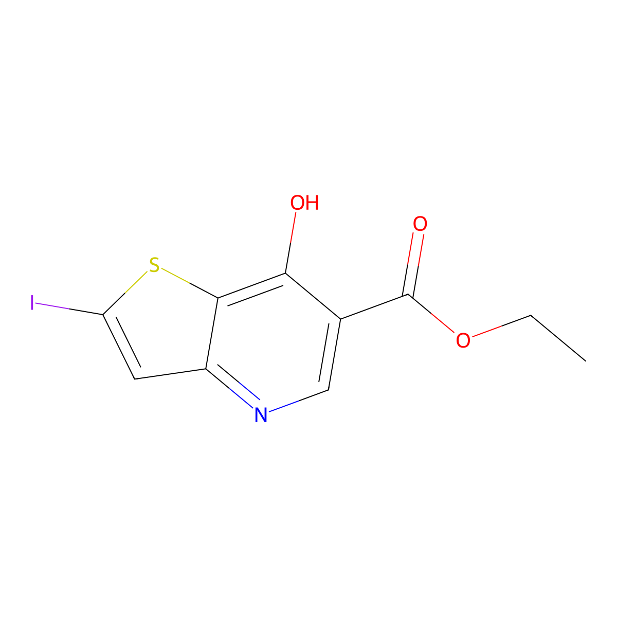 Ethyl 7-hydroxy-2-iodothieno[3,2-b]pyridine-6-carboxylate molecular structure, CAS 568583-28-8