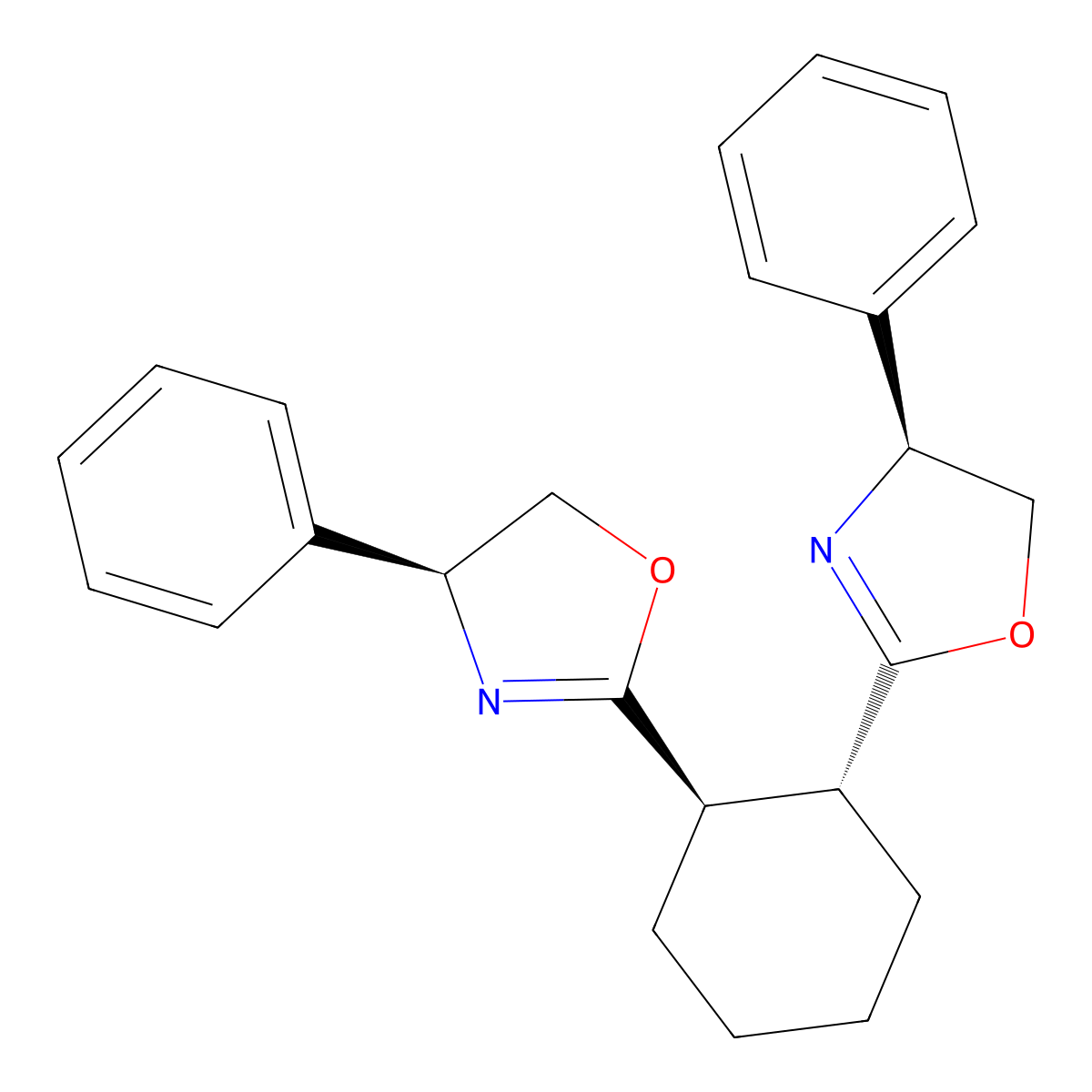 (1R,2R)-1,2-Bis((S)-4-phenyl-4,5-dihydrooxazol-2-yl)cyclohexane molecular structure, CAS 568588-45-4