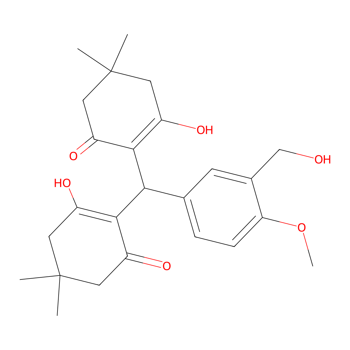 3-Hydroxy-2-[(2-hydroxy-4,4-dimethyl-6-oxocyclohexen-1-yl)-[3-(hydroxymethyl)-4-methoxyphenyl]methyl]-5,5-dimethylcyclohex-2-en-1-one molecular structure, CAS 5686-05-5