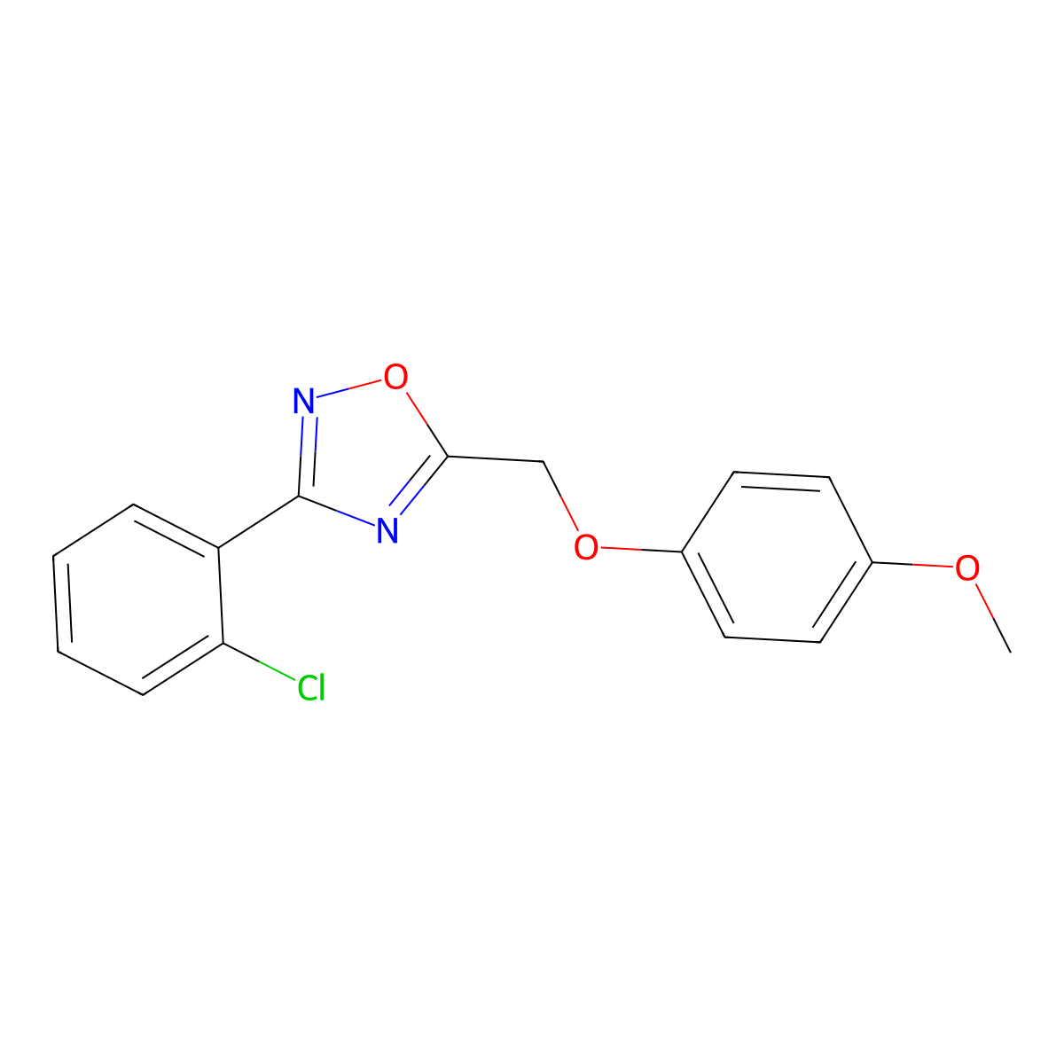 3-(2-Chlorophenyl)-5-[(4-methoxyphenoxy)methyl]-1,2,4-oxadiazole molecular structure, CAS 5686-39-5