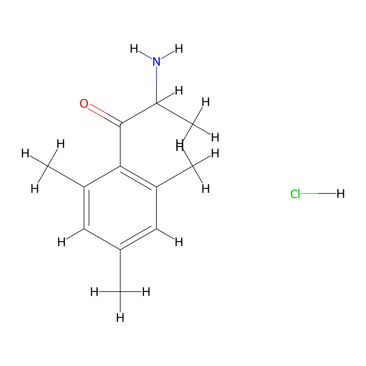 2-Amino-1-(2,4,6-trimethylphenyl)propan-1-one;hydrochloride molecular structure, CAS 5686-53-3