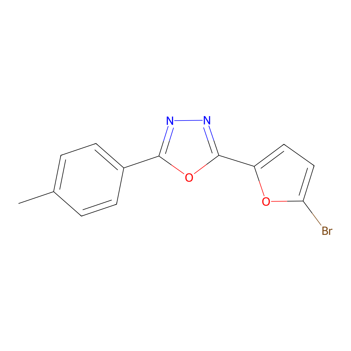 2-(5-Bromo-furan-2-yl)-5-p-tolyl-[1,3,4]oxadiazole molecular structure, CAS 5687-31-0
