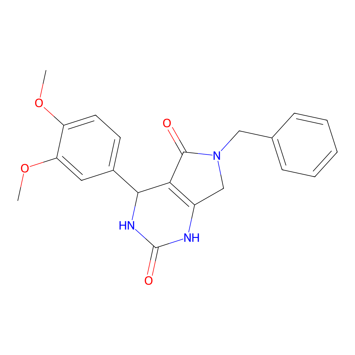 6-benzyl-4-(3,4-dimethoxyphenyl)-3,4,6,7-tetrahydro-1H-pyrrolo[3,4-d]pyrimidine-2,5-dione molecular structure, CAS 56876-02-9