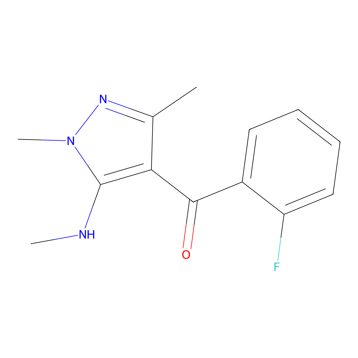 (1,3-Dimethyl-5-(methylamino)-1H-pyrazol-4-yl)(2-fluorophenyl)methanone molecular structure, CAS 56877-15-7