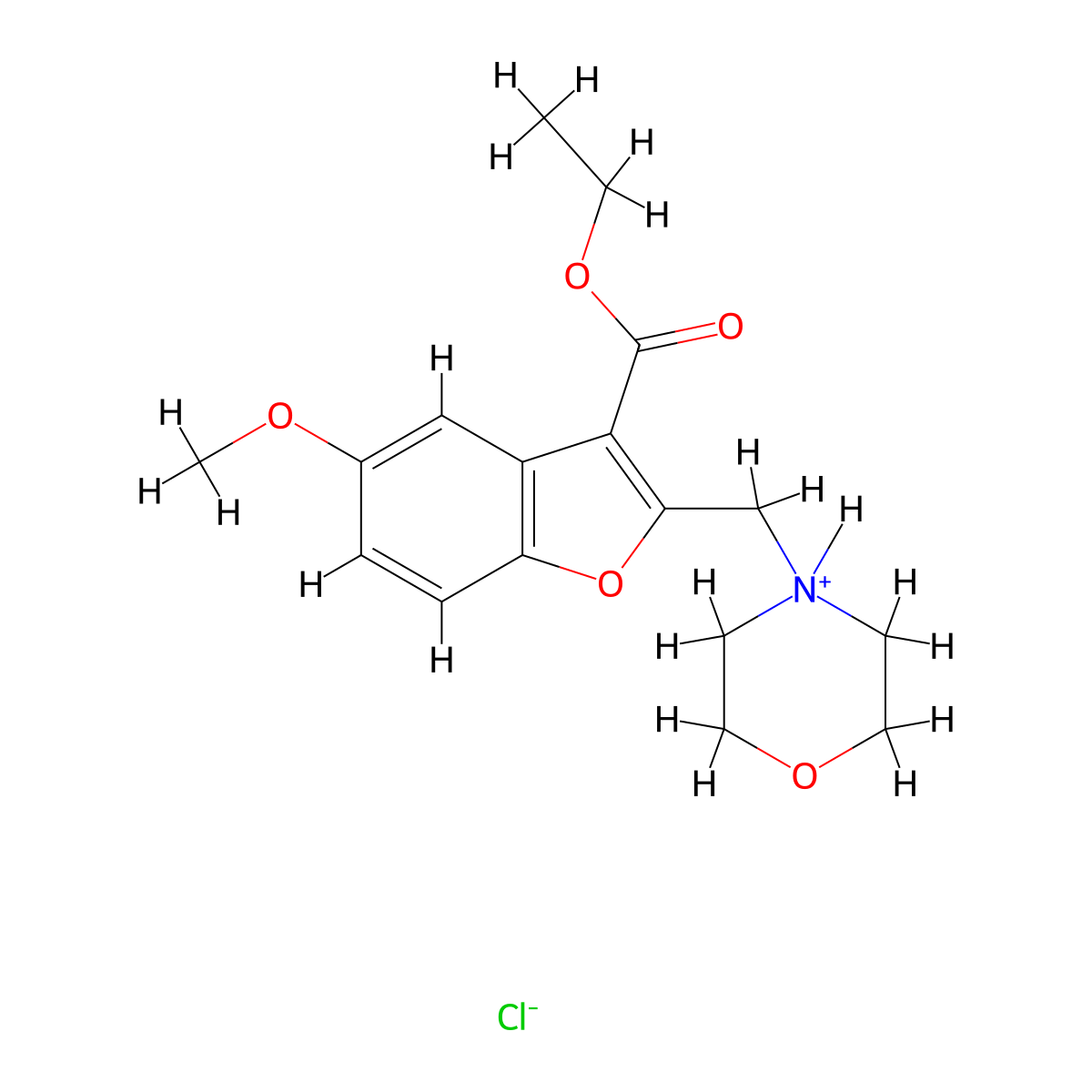 3-Benzofurancarboxylic acid, 5-methoxy-2-(morpholinomethyl)-, ethyl ester, hydrochloride molecular structure, CAS 56879-61-9