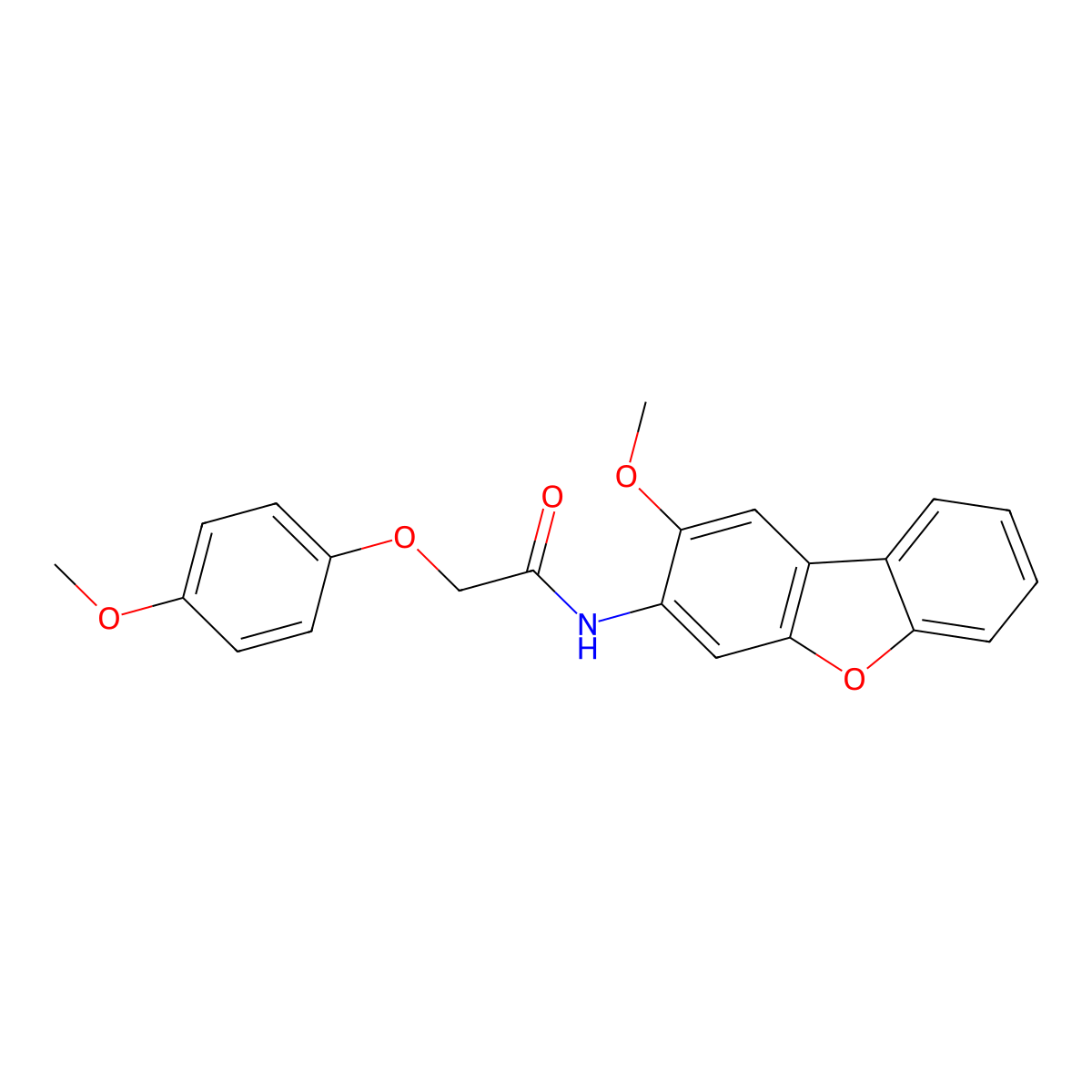 N-(2-methoxydibenzofuran-3-yl)-2-(4-methoxyphenoxy)acetamide molecular structure, CAS 5688-54-0