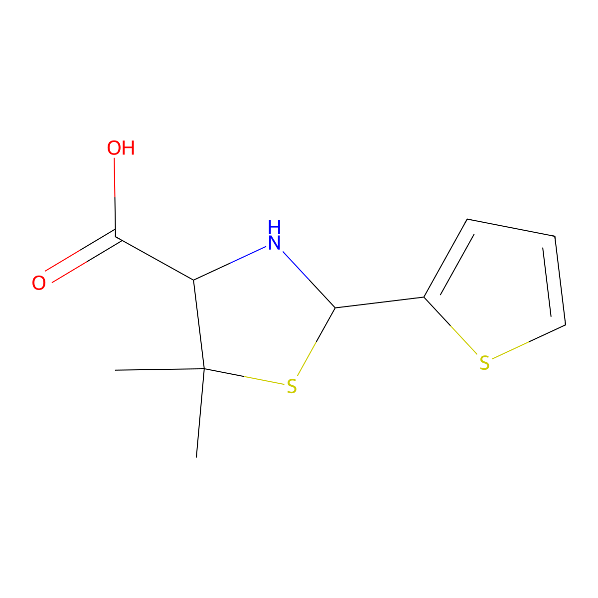 5,5-Dimethyl-2-(2-thienyl)-1,3-thiazolidine-4-carboxylic acid molecular structure, CAS 56888-63-2