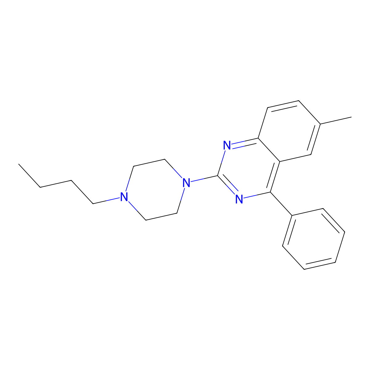 2-(4-Butylpiperazin-1-yl)-6-methyl-4-phenylquinazoline molecular structure, CAS 5689-50-9