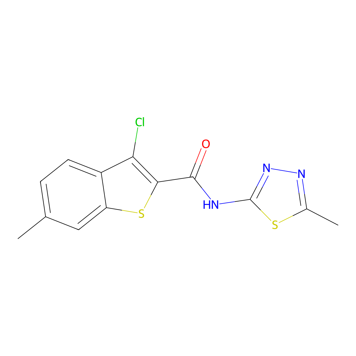 3-chloro-6-methyl-N-(5-methyl-1,3,4-thiadiazol-2-yl)-1-benzothiophene-2-carboxamide molecular structure, CAS 5689-55-4