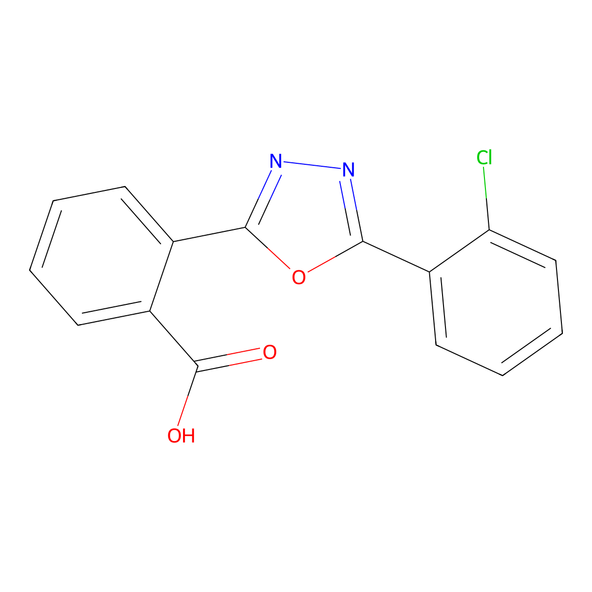 2-[5-(2-Chlorophenyl)-1,3,4-oxadiazol-2-yl]benzoic acid molecular structure, CAS 56894-41-8