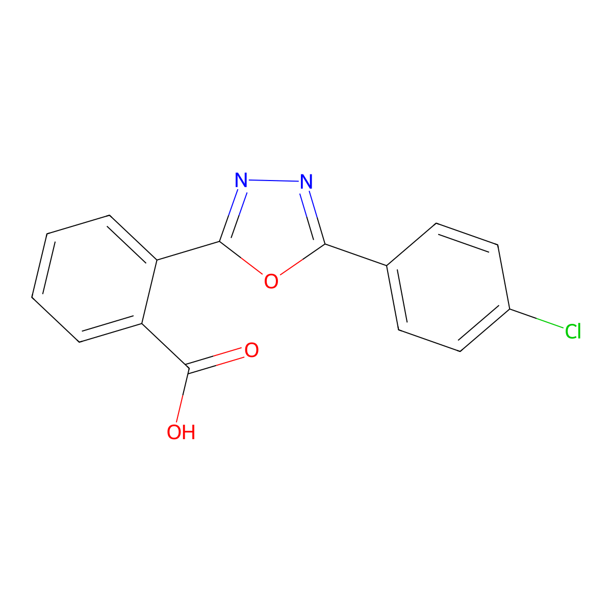 2-(5-(4-Chlorophenyl)-1,3,4-oxadiazol-2-yl)benzoic acid molecular structure, CAS 56894-53-2