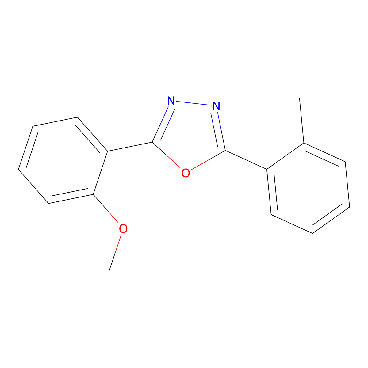 2-(2-Methoxyphenyl)-5-(2-methylphenyl)-1,3,4-oxadiazole molecular structure, CAS 56894-74-7