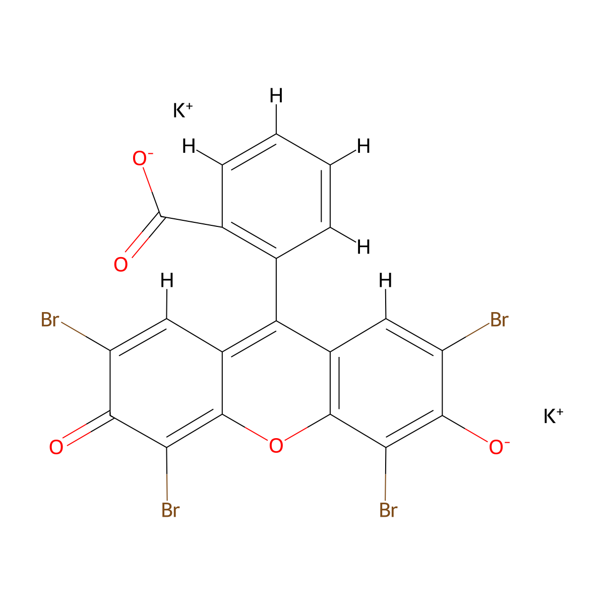 Acid Red 87 potassium molecular structure, CAS 56897-54-2