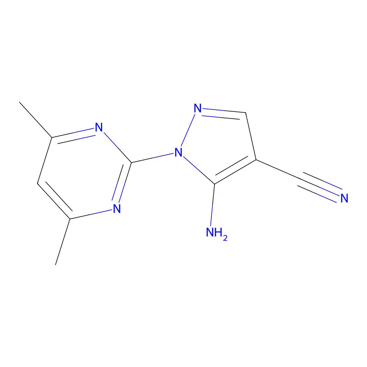 5-amino-1-(4,6-dimethylpyrimidin-2-yl)-1H-pyrazole-4-carbonitrile molecular structure, CAS 56898-44-3