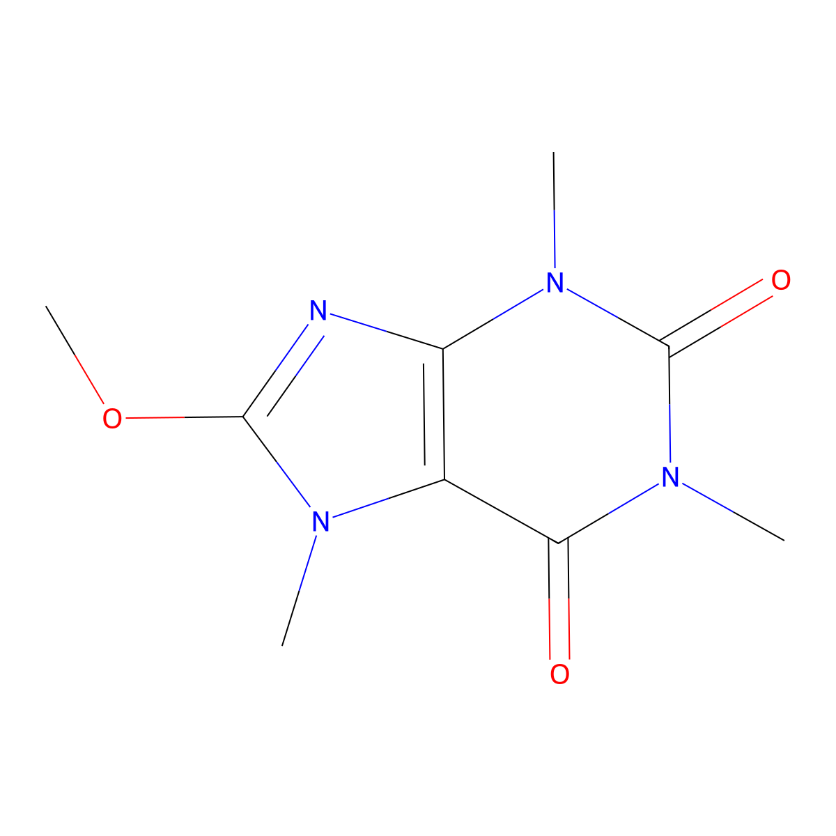 3,7-Dihydro-8-methoxy-1,3,7-trimethyl-1H-purine-2,6-dione molecular structure, CAS 569-34-6