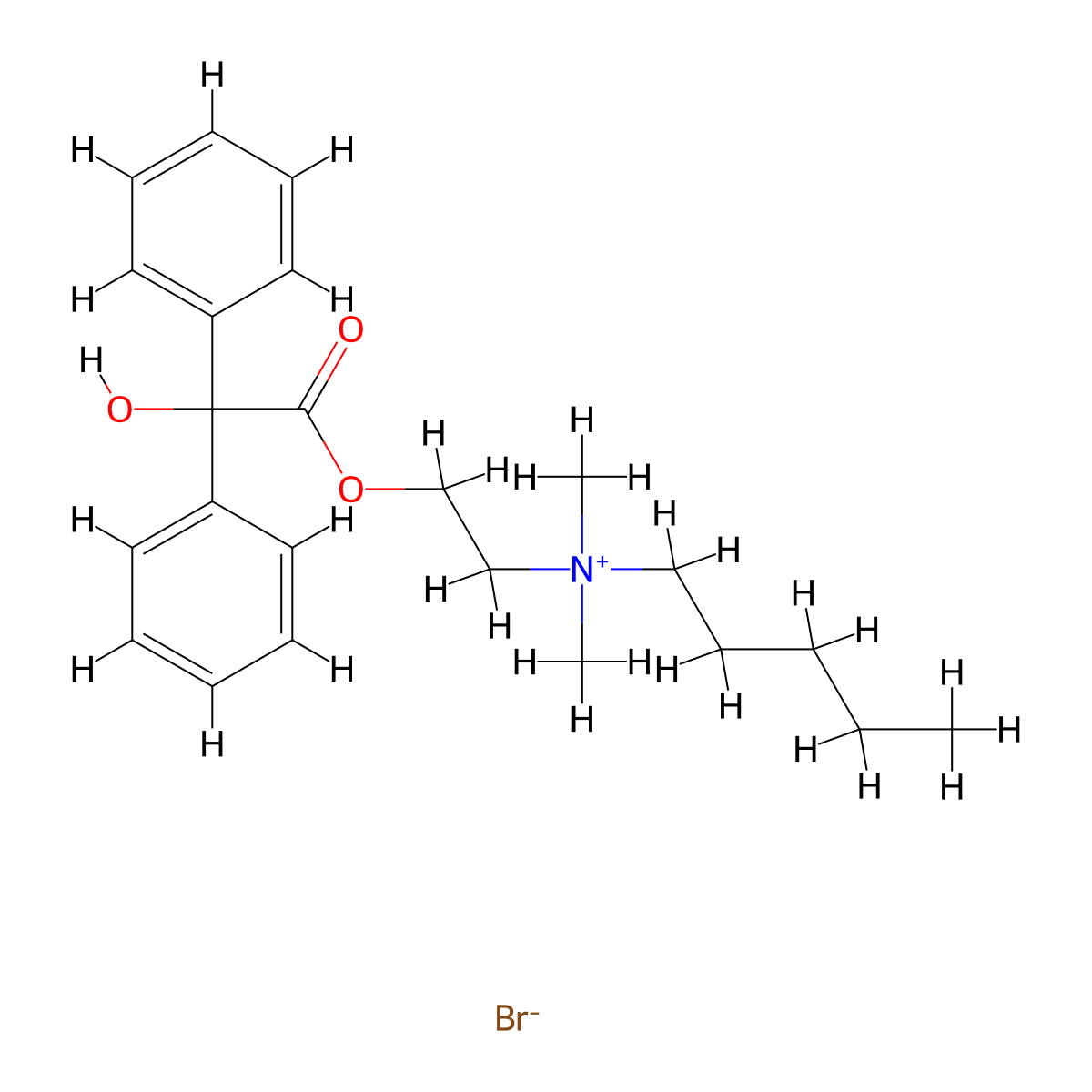 Ammonium, dimethyl(2-hydroxyethyl)pentyl-, bromide, benzilate molecular structure, CAS 56927-39-0