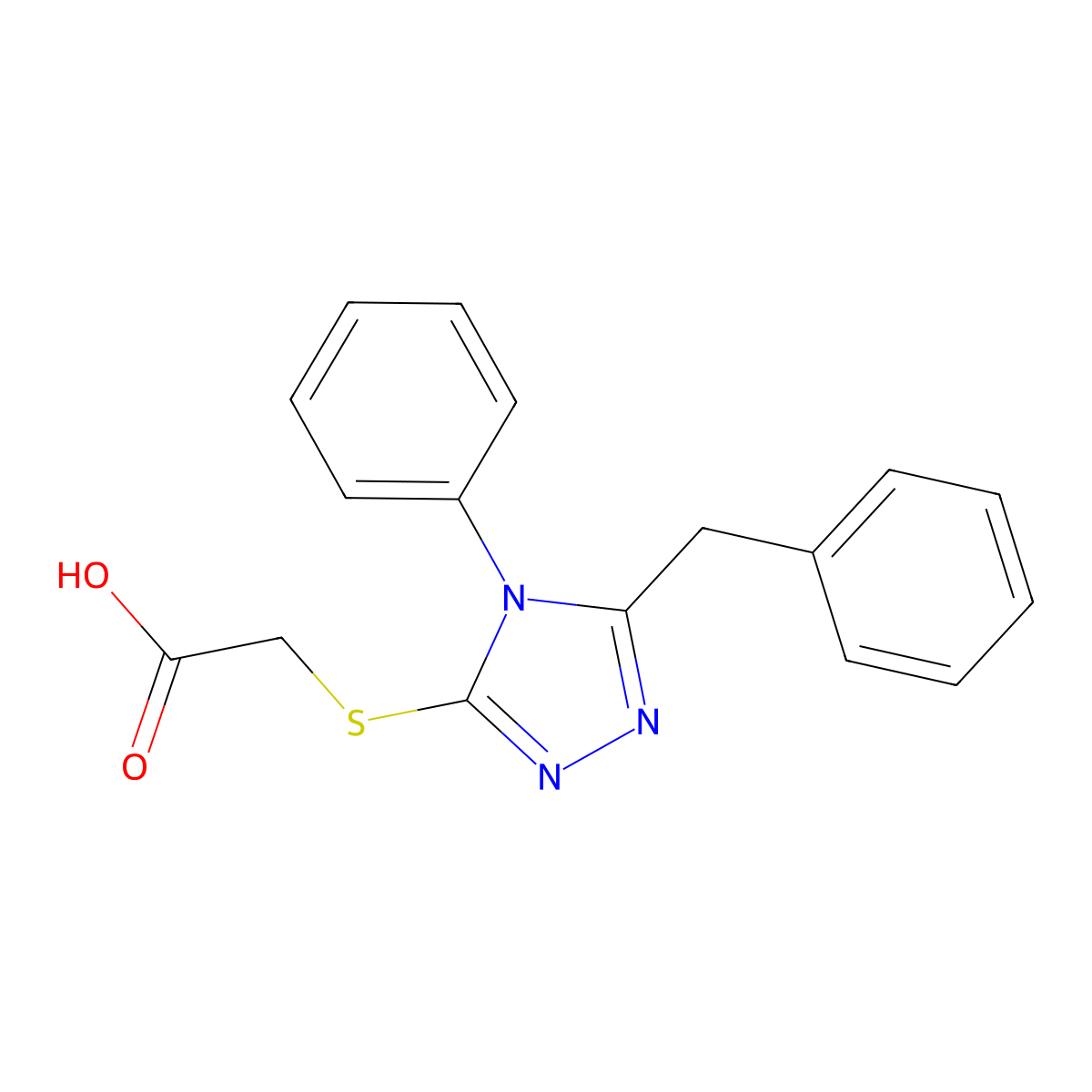 (5-Benzyl-4-phenyl-4H-[1,2,4]triazol-3-ylsulfanyl)-acetic acid molecular structure, CAS 56929-53-4
